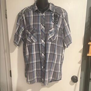 4/$16 HELIX Men's L Gray Plaid Shirt